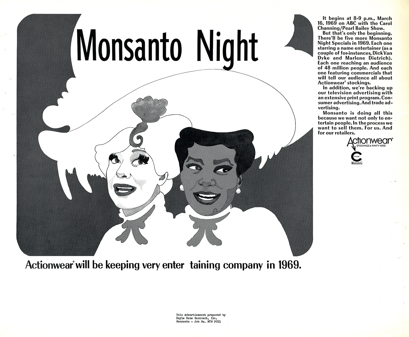 Portraits of Carol Channing and Pearl Bailey in black and white